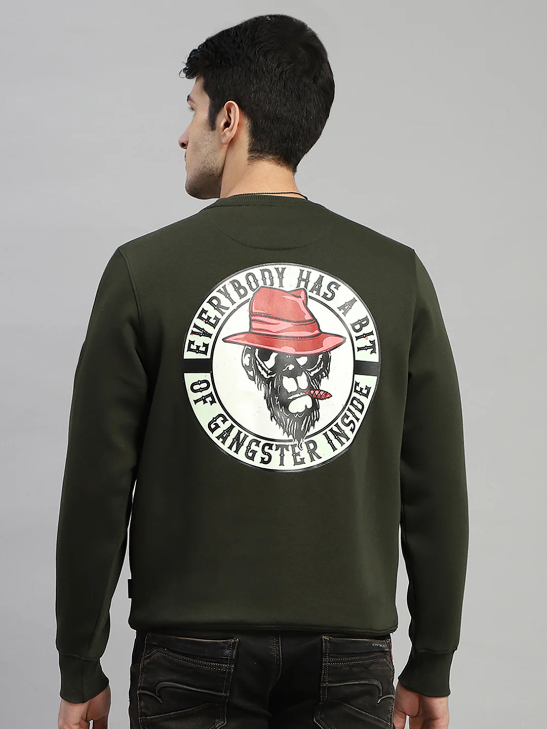 Rock.it Men Olive Printed Round Neck Full Sleeve Sweatshirt - Image 4