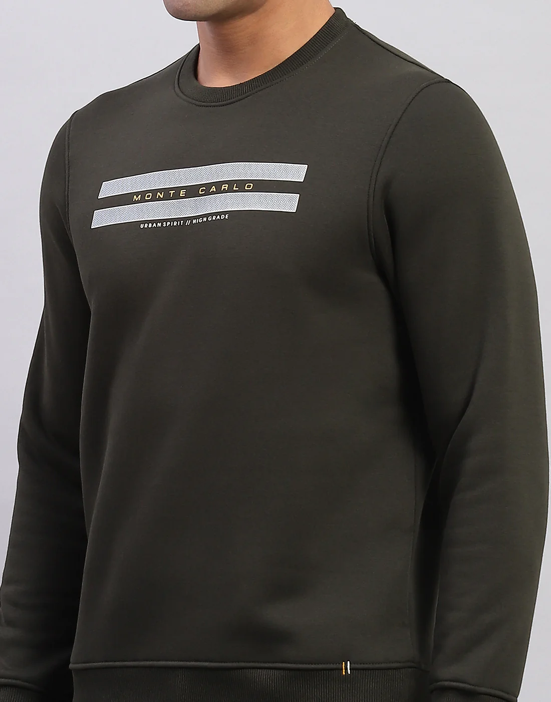 Men Olive Printed Round Neck Full Sleeve Sweatshirt - Image 6