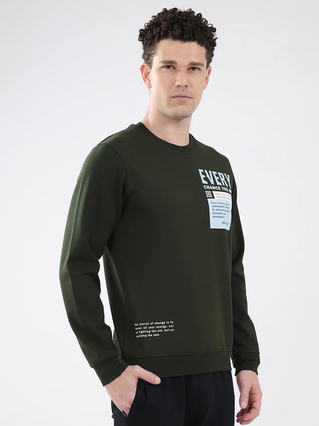 Rock.it Men Olive Printed Round Neck Full Sleeve Sweatshirt - Image 4