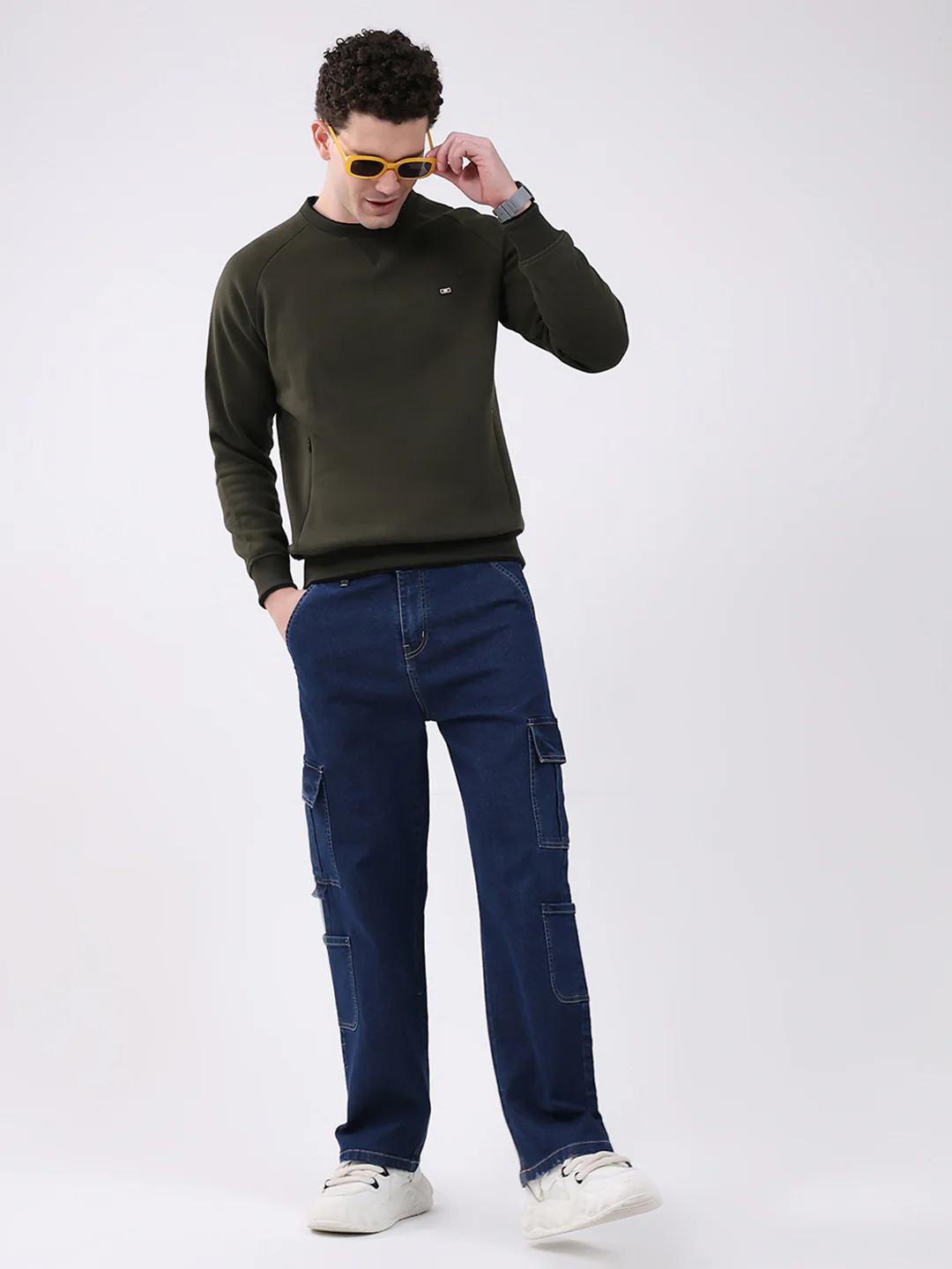 Men Olive Printed Round Neck Full Sleeve Sweatshirt - Image 2
