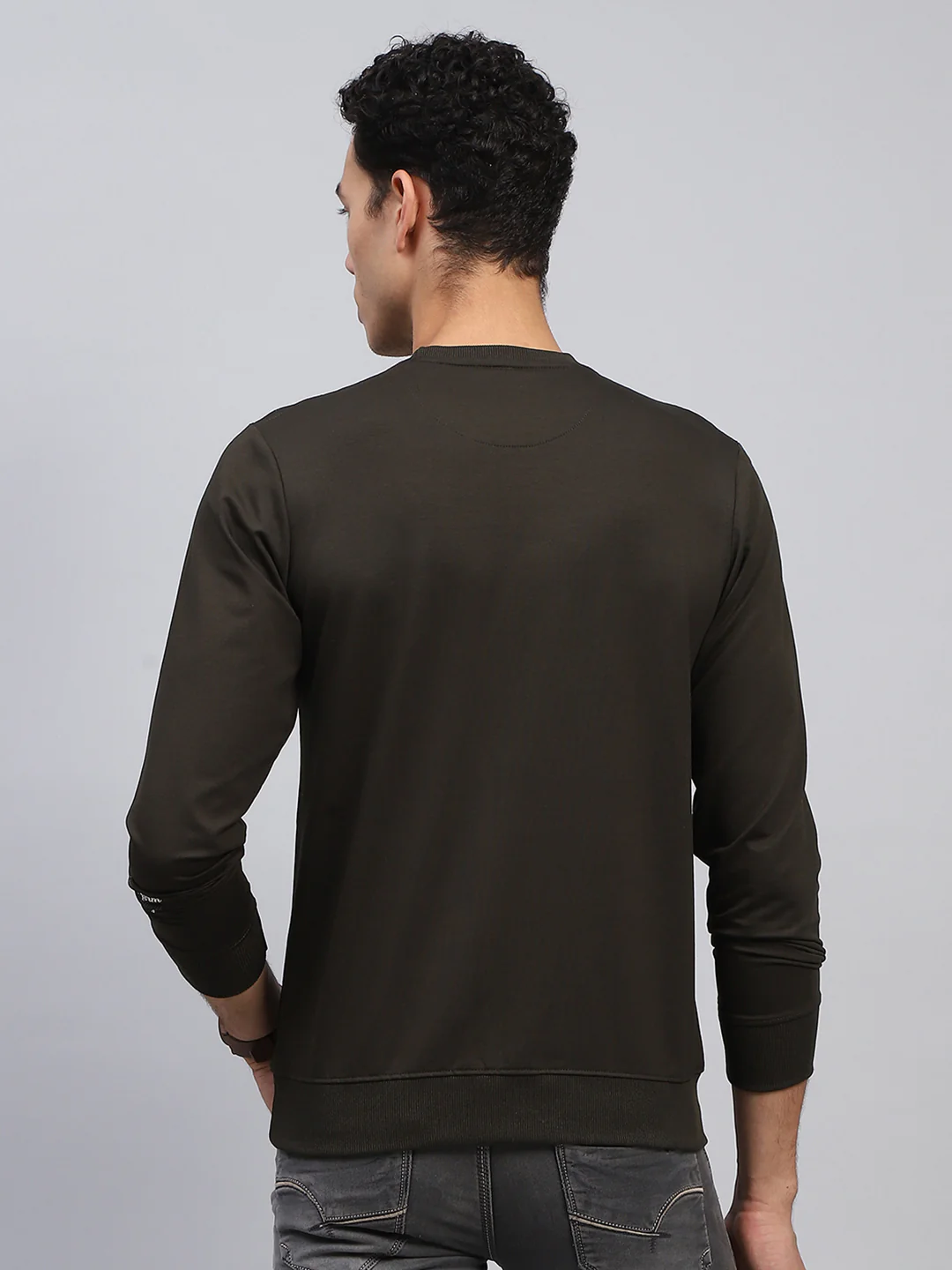 Men Olive Printed Round Neck Full Sleeve Winter T-Shirt - Image 5