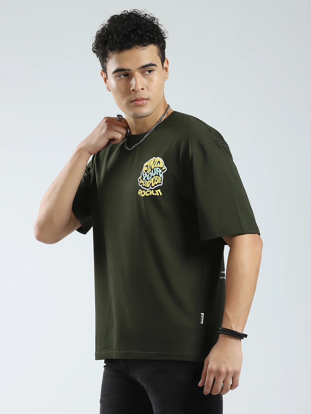 Rock.it Men Olive Printed Round Neck Half Sleeve T-Shirt - Image 3