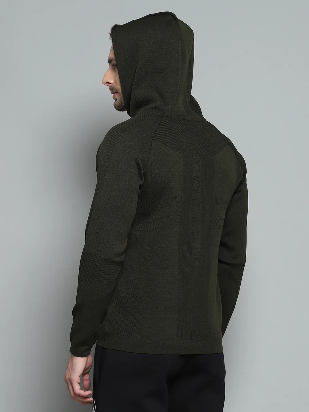 Rock.it Men Olive Self Design Hooded Full Sleeve Pullover - Image 5
