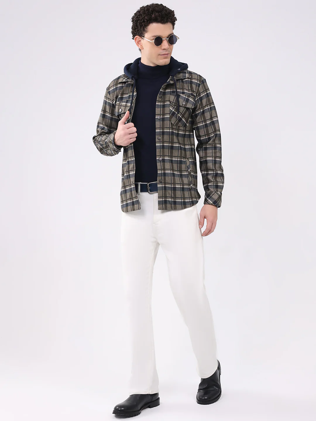 Men Olive Self Design Hooded Full Sleeve Sweatshirt - Image 2