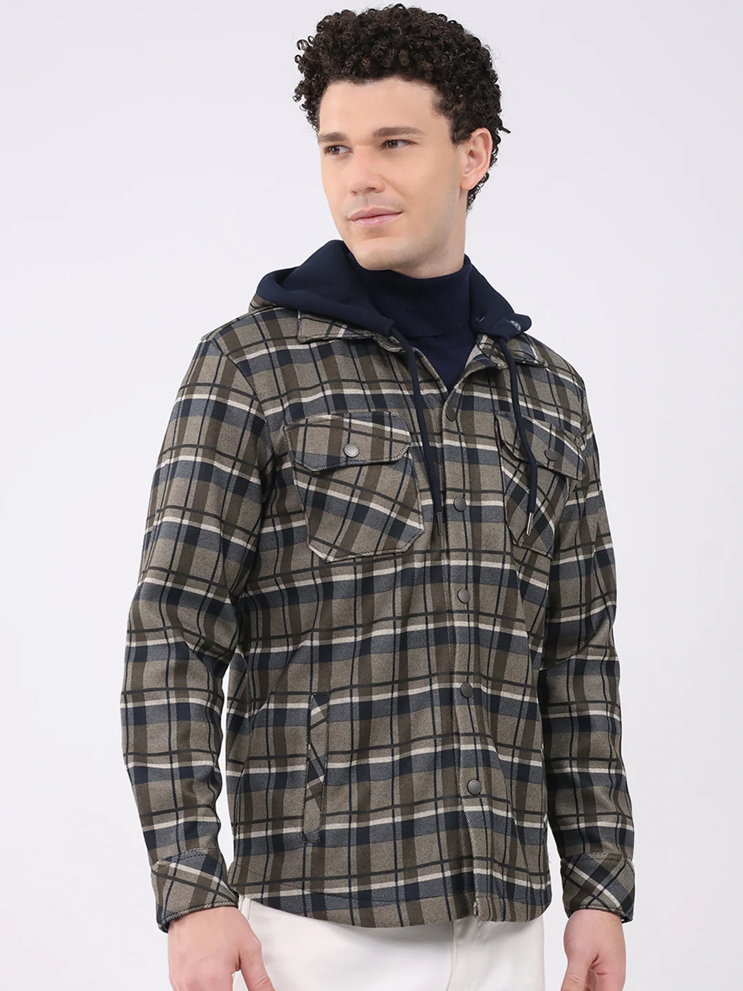 Men Olive Self Design Hooded Full Sleeve Sweatshirt - Image 4