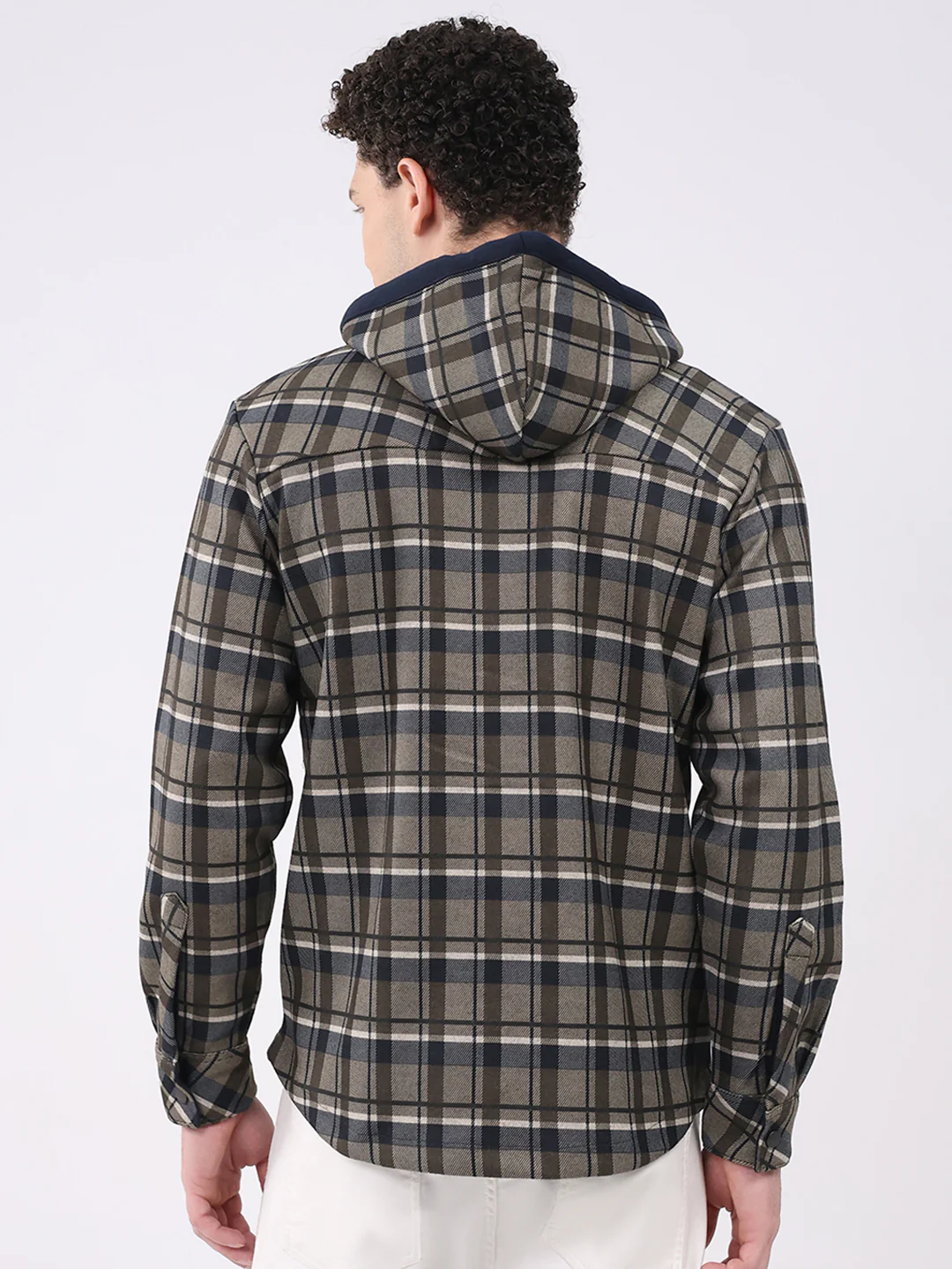 Men Olive Self Design Hooded Full Sleeve Sweatshirt - Image 5