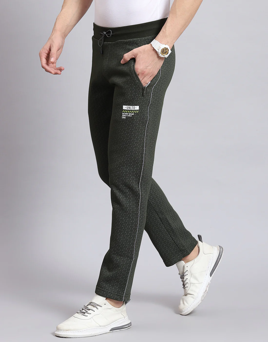 Men Olive Self Design Regular Fit Winter Lower - Image 3