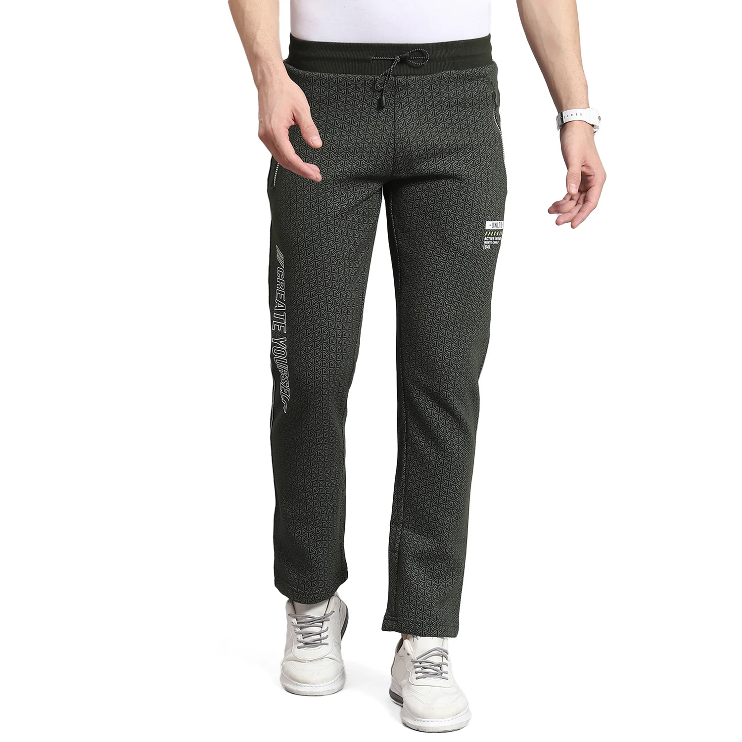 Men Olive Self Design Regular Fit Winter Lower - Image 5