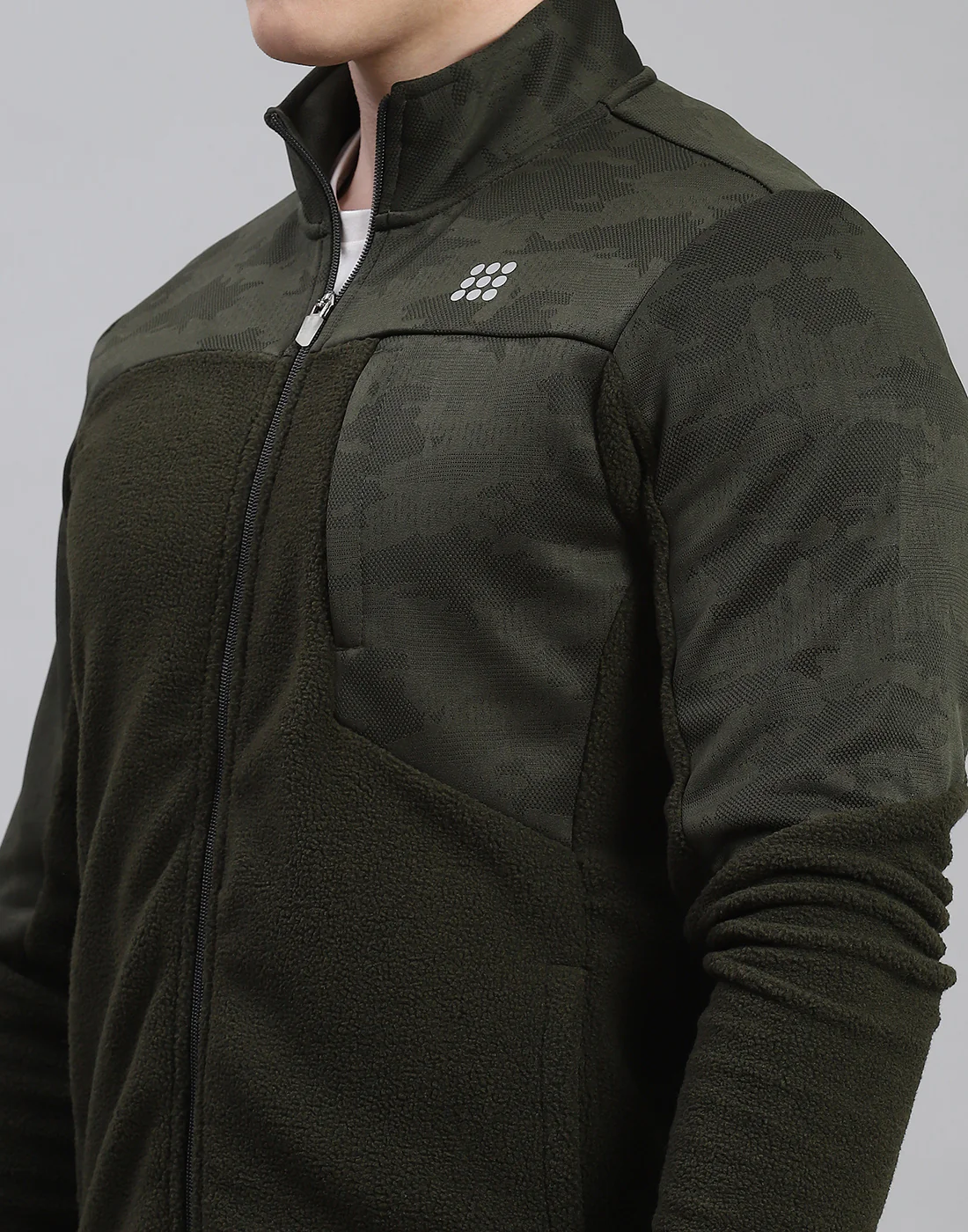 Rock.it Men Olive Self Design Stand Collar Full Sleeve Sweatshirt - Image 7