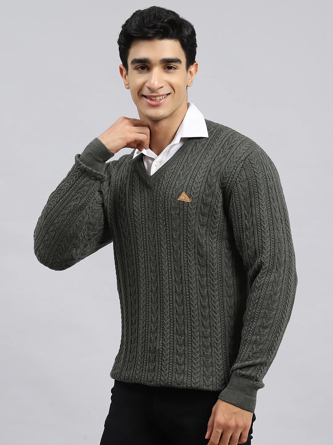 Men Olive Self Pullover - Image 4