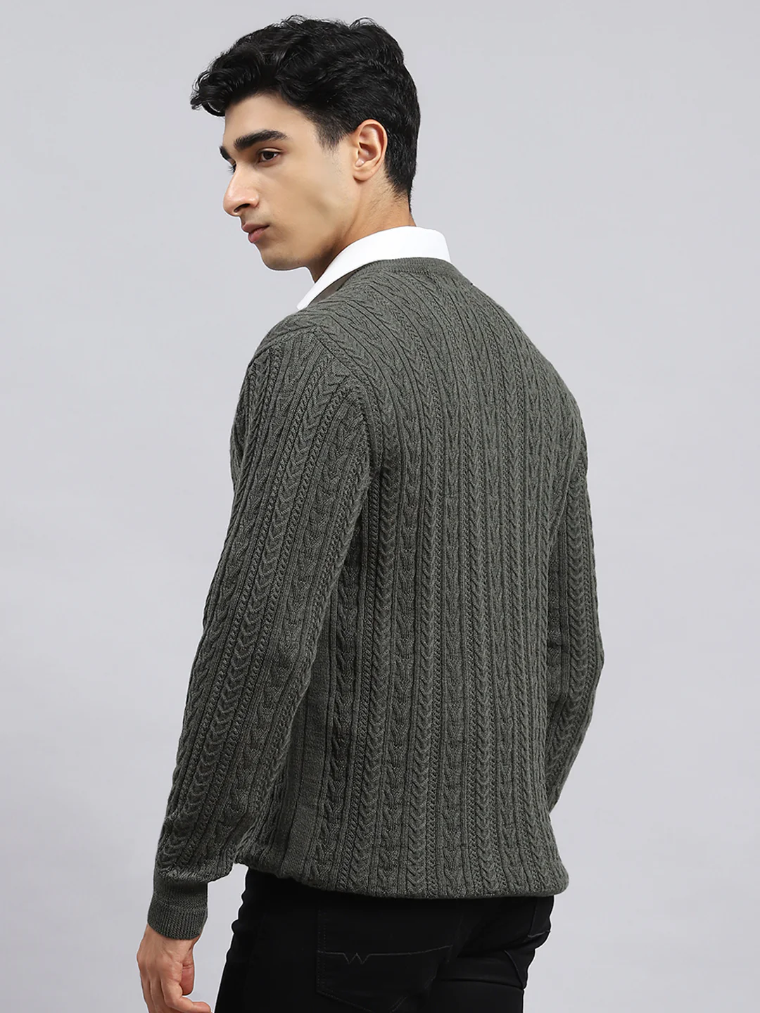 Men Olive Self Pullover - Image 5