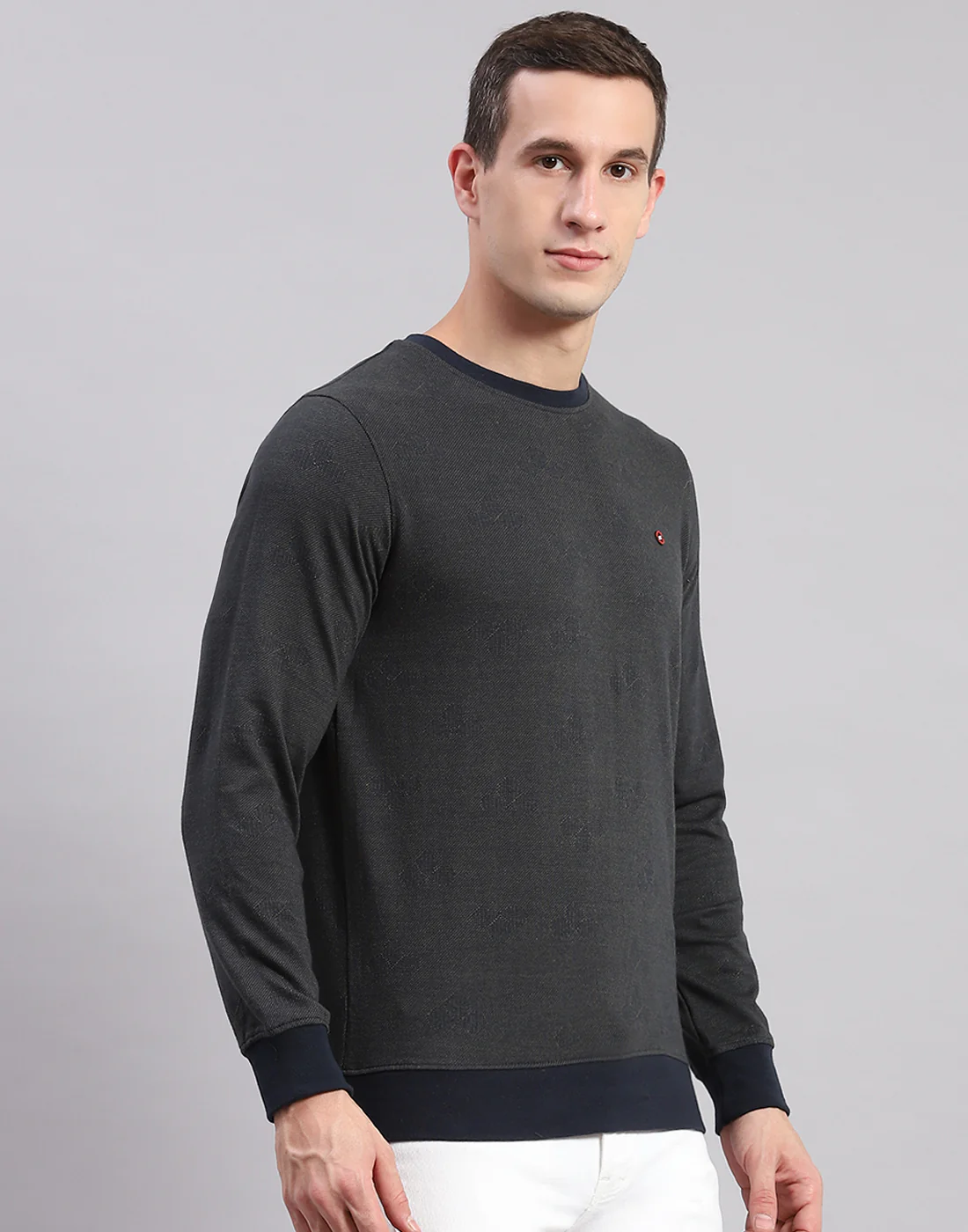 Men Olive Self Design Round Neck Full Sleeve Sweatshirts - Image 4