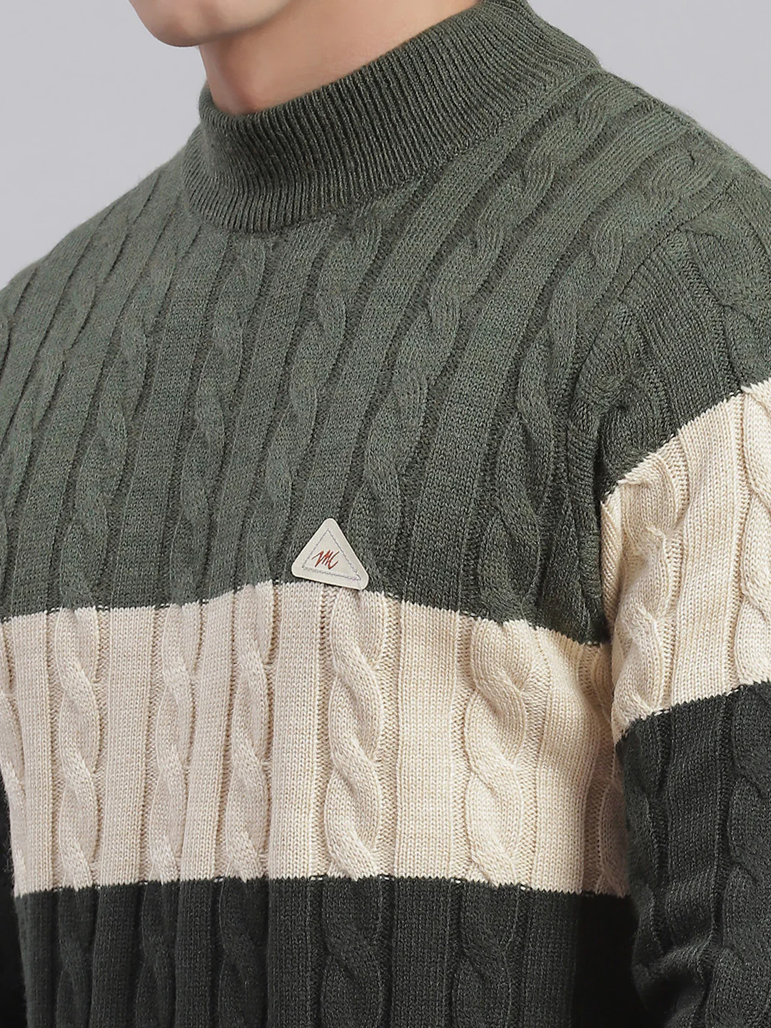Men Olive Self Design T Neck Full Sleeve Sweaters/Pullovers - Image 6
