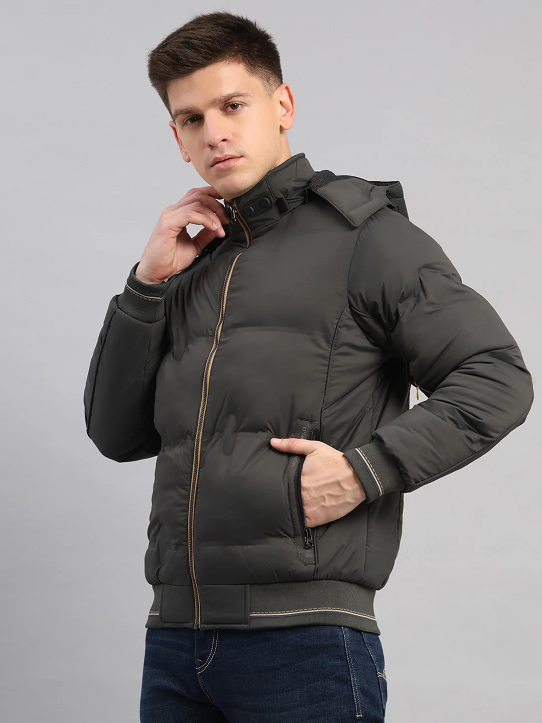 Men Olive Smart Hooded Jacket with Integrated Magnetic Earphones - Image 3