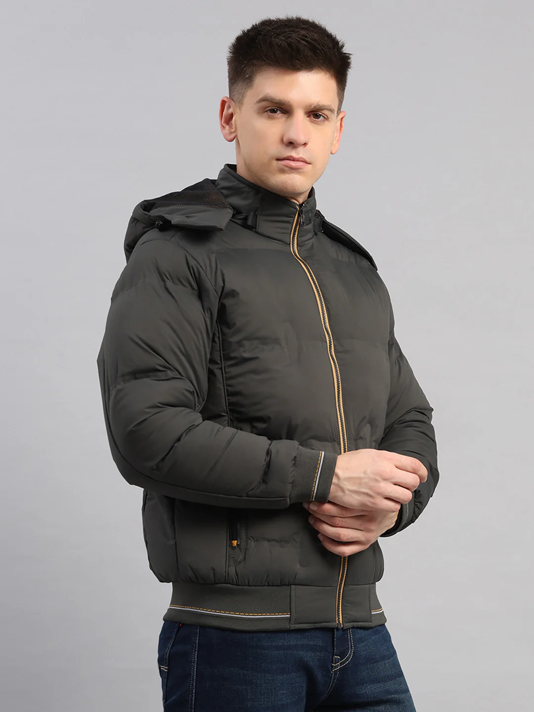 Men Olive Smart Hooded Jacket with Integrated Magnetic Earphones - Image 4