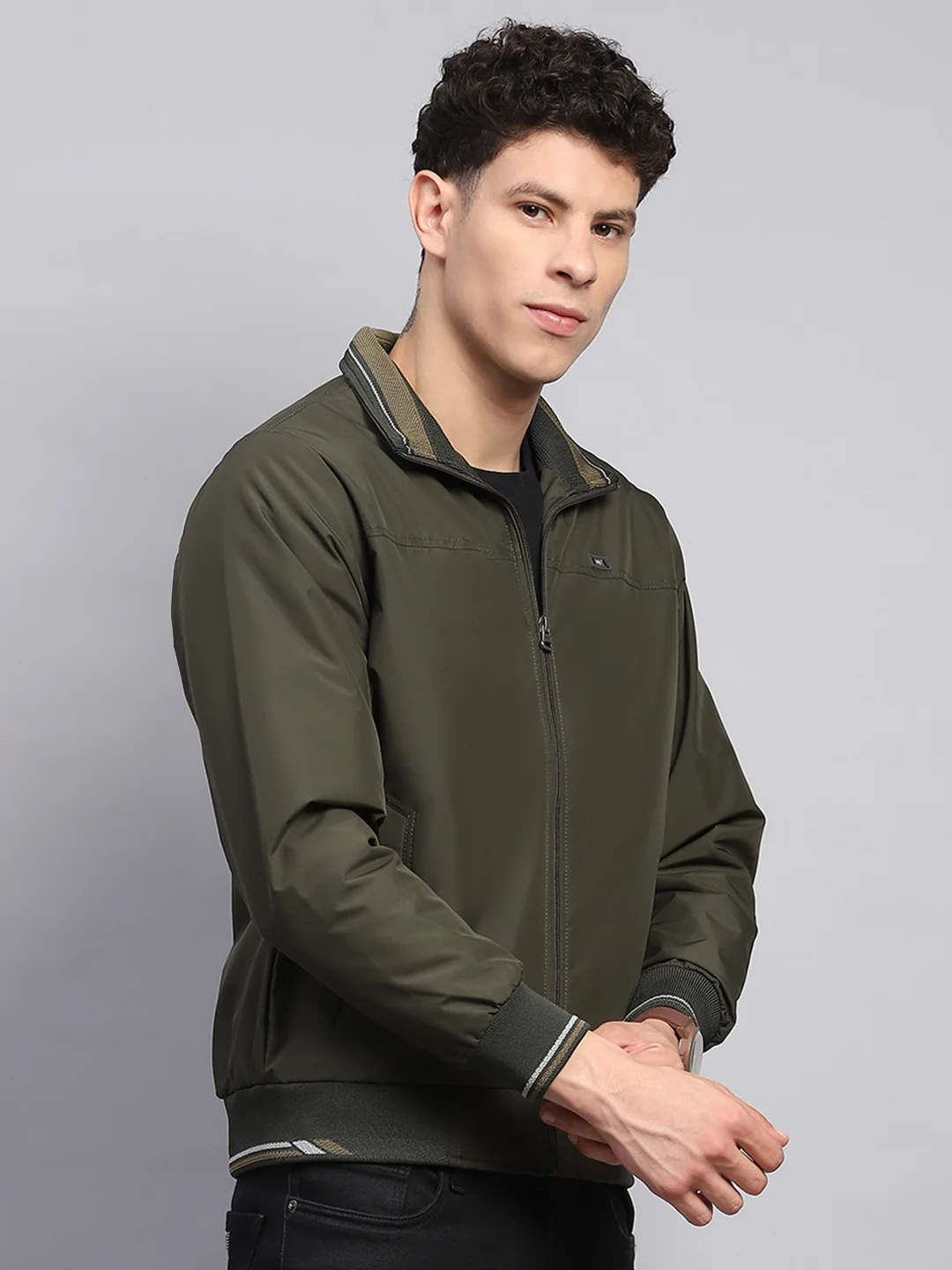 Men Olive Solid Collar Full Sleeve Jacket - Image 4