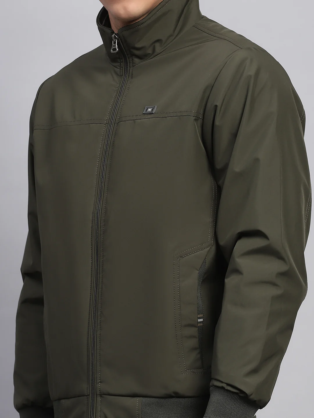 Men Olive Solid Collar Full Sleeve Jacket - Image 6