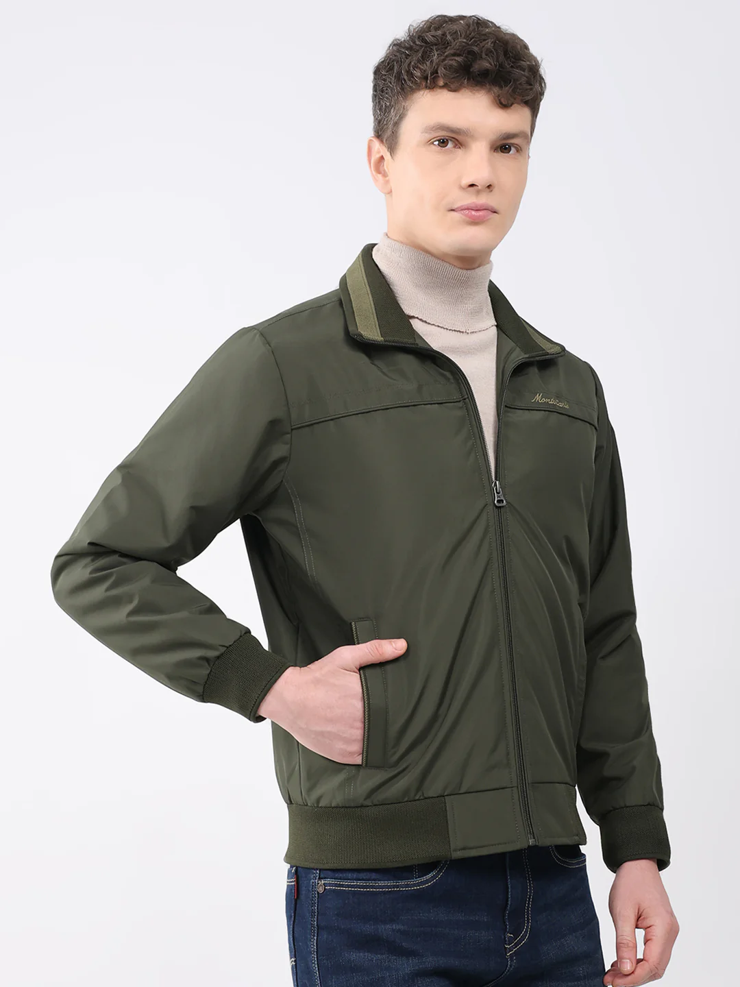 Men Olive Solid Collar Full Sleeve Jacket - Image 4