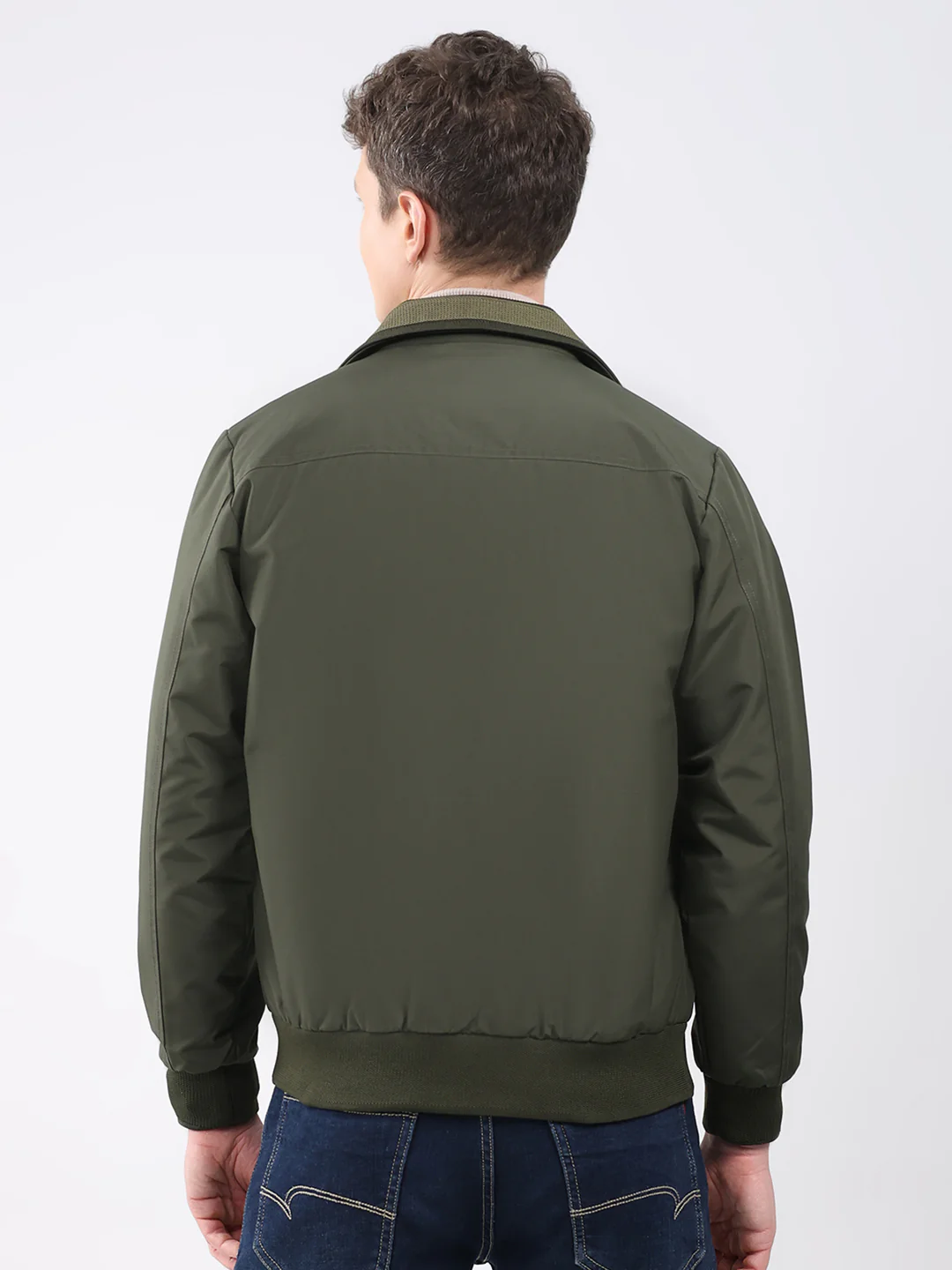 Men Olive Solid Collar Full Sleeve Jacket - Image 5