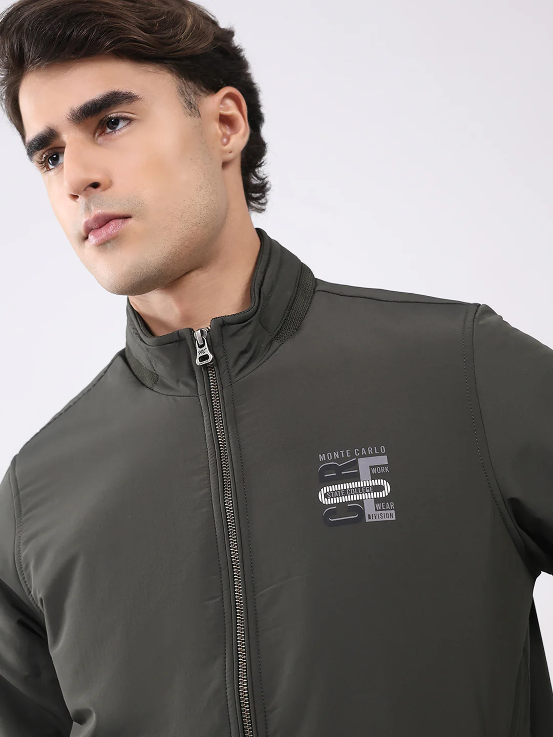 Men Olive Solid Collar Full Sleeve Jacket - Image 6