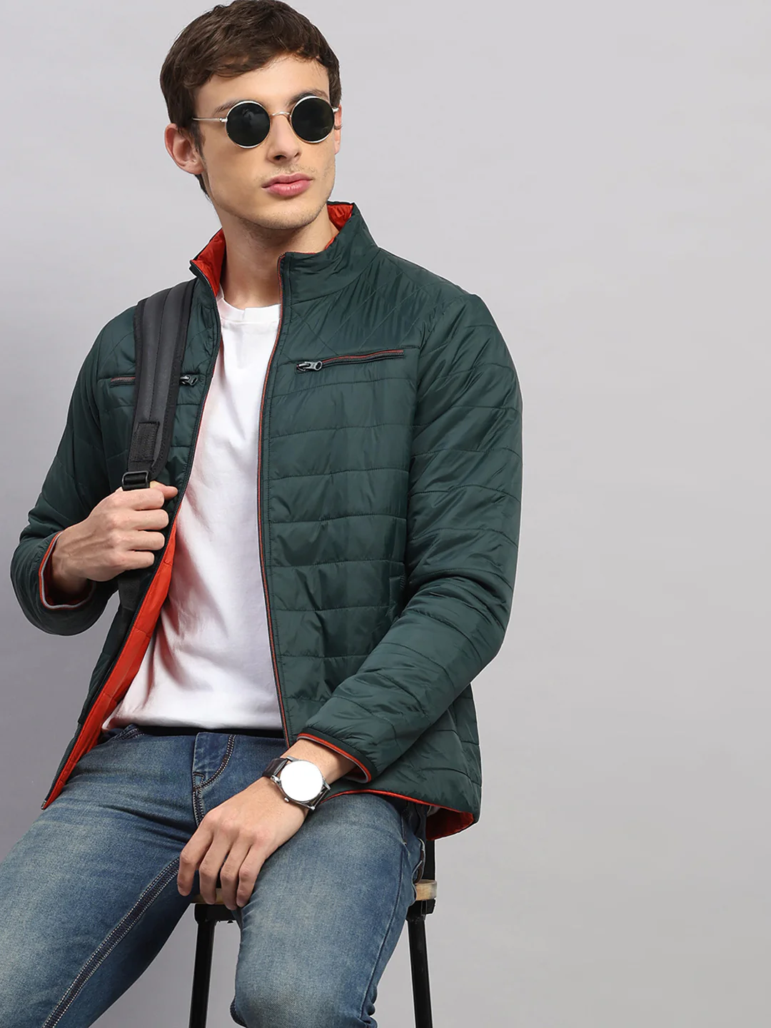 Men Olive Solid Collar Full Sleeve Jacket - Image 6