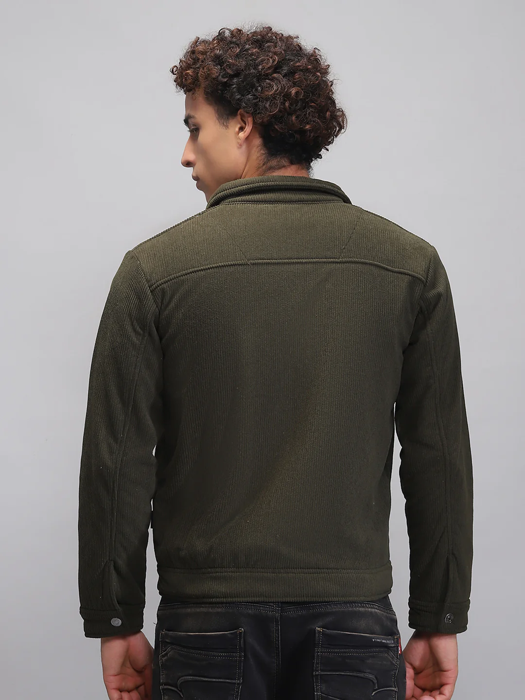 Rock.it Men Olive Solid Collar Full Sleeve Knitted Jacket - Image 5