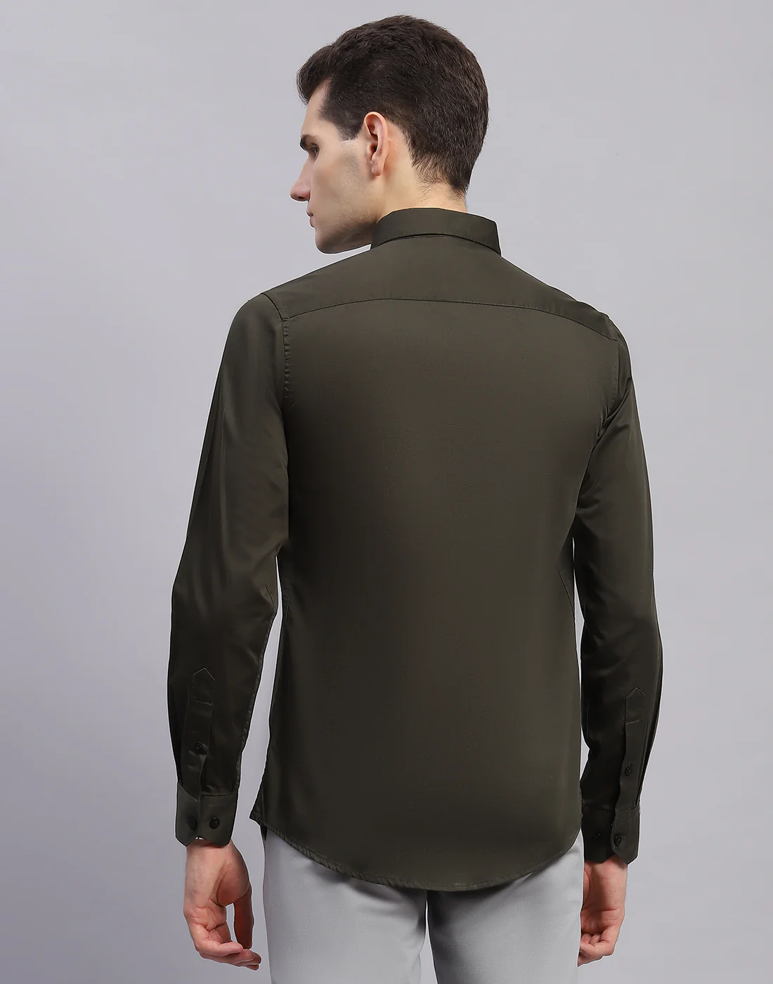Men Olive Solid Collar Full Sleeve Shirt - Image 5
