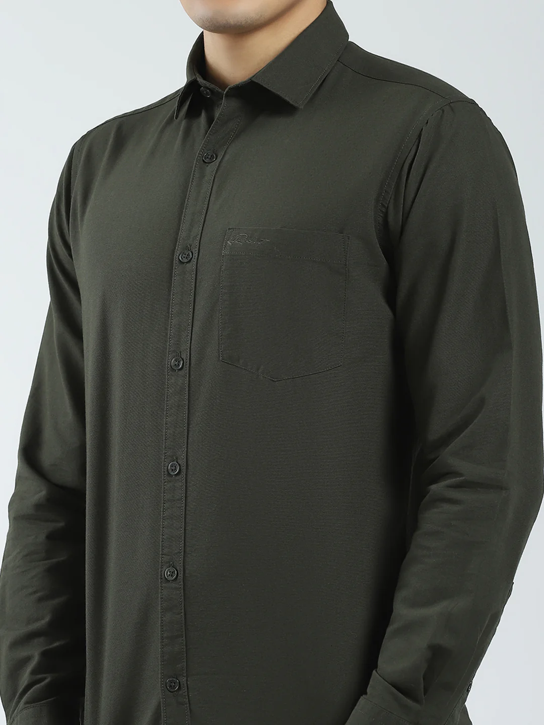 Rock.it Men Olive Solid Collar Full Sleeve Shirt - Image 7