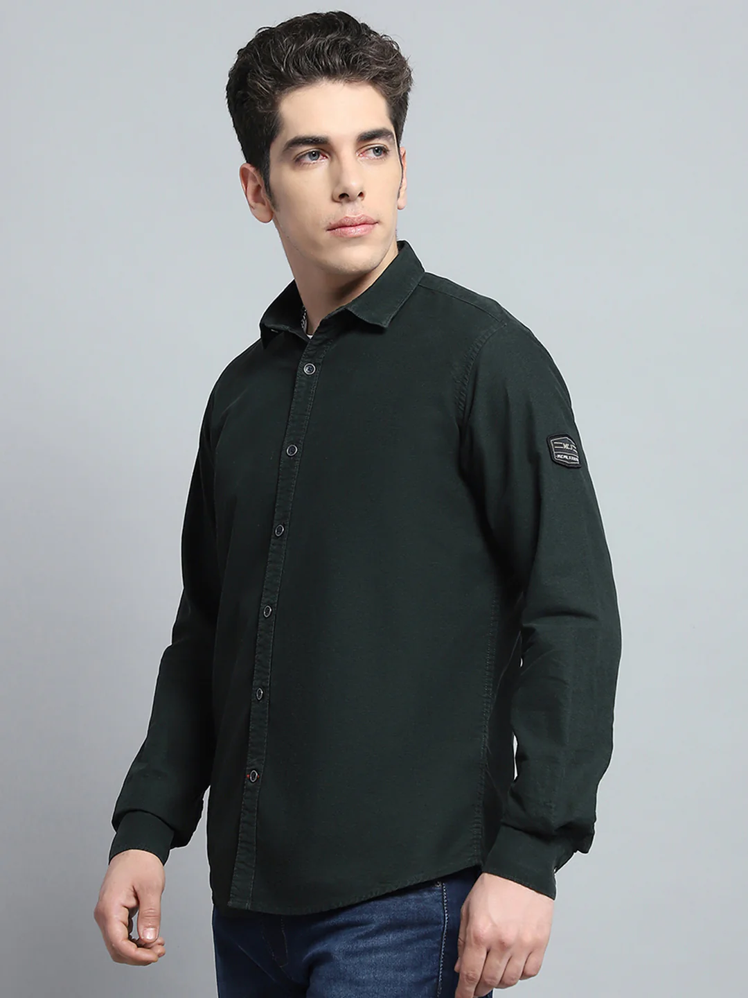 Men Olive Solid Collar Full Sleeve Shirt - Image 3