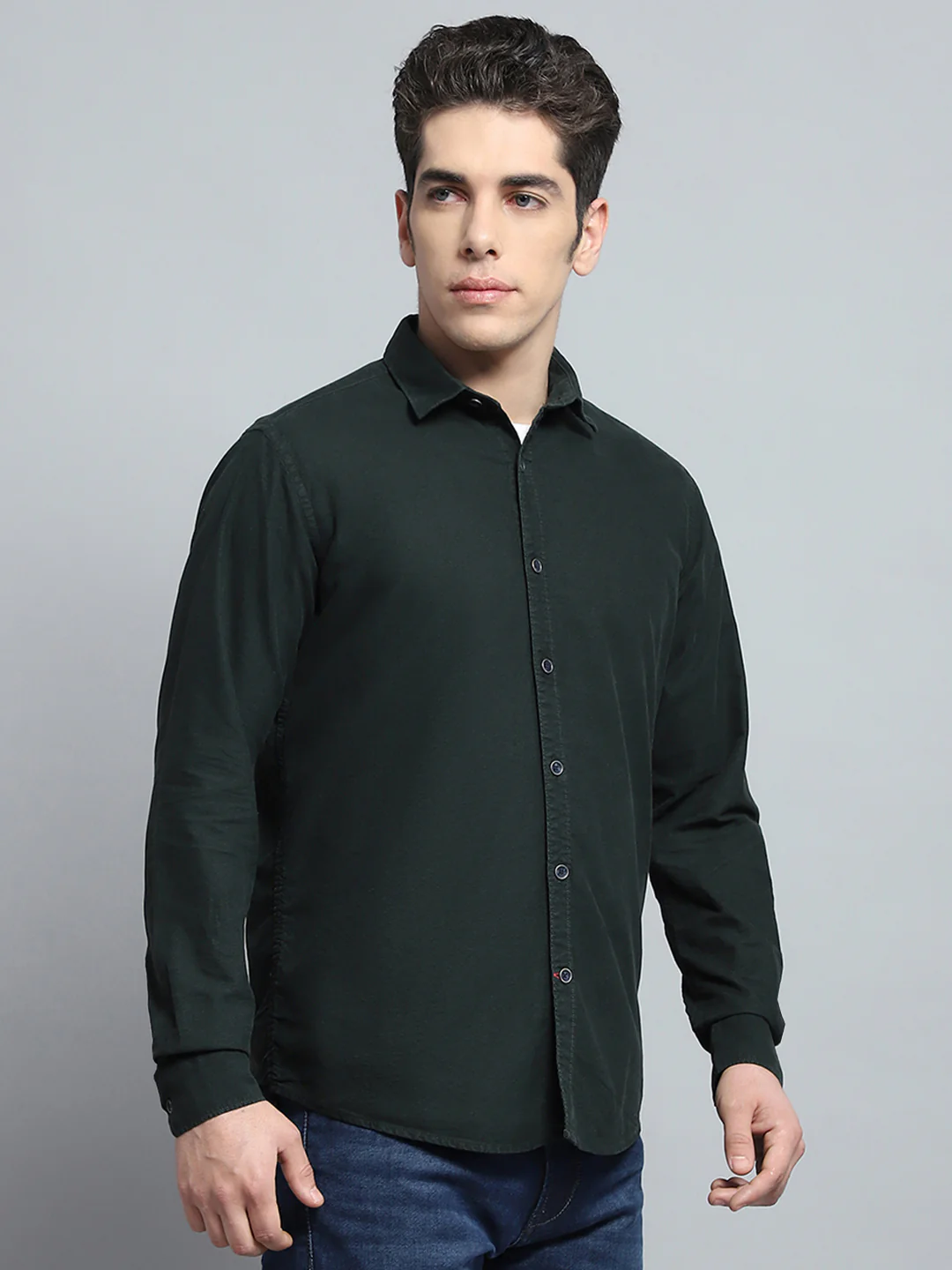 Men Olive Solid Collar Full Sleeve Shirt - Image 4