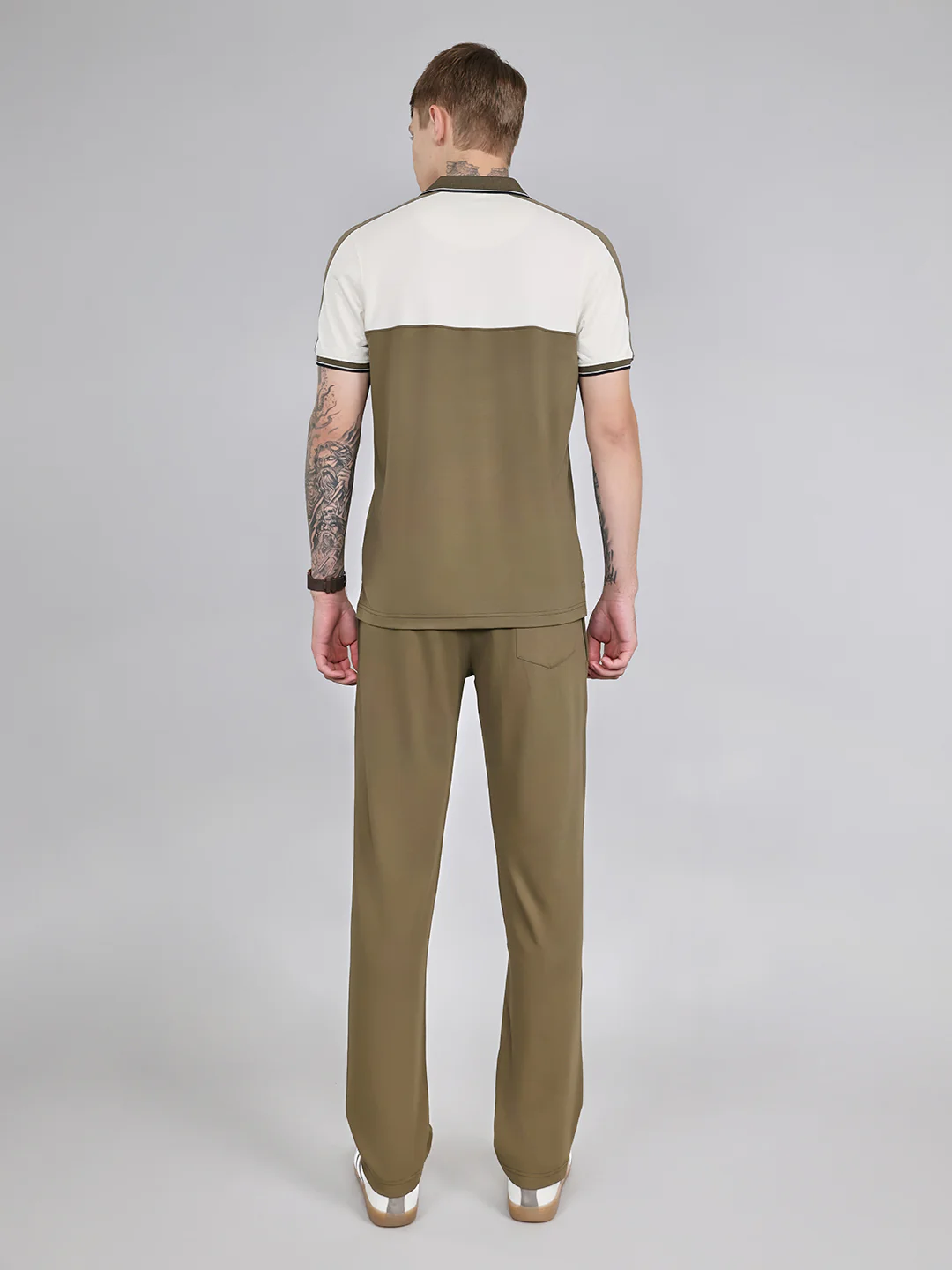 Men Olive Solid Collar Half Sleeve Lower Set - Image 4