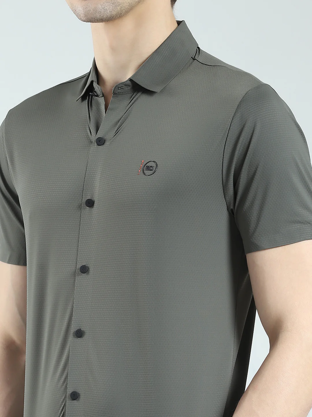 Men Olive Solid Collar Half Sleeve Shirt - Image 6