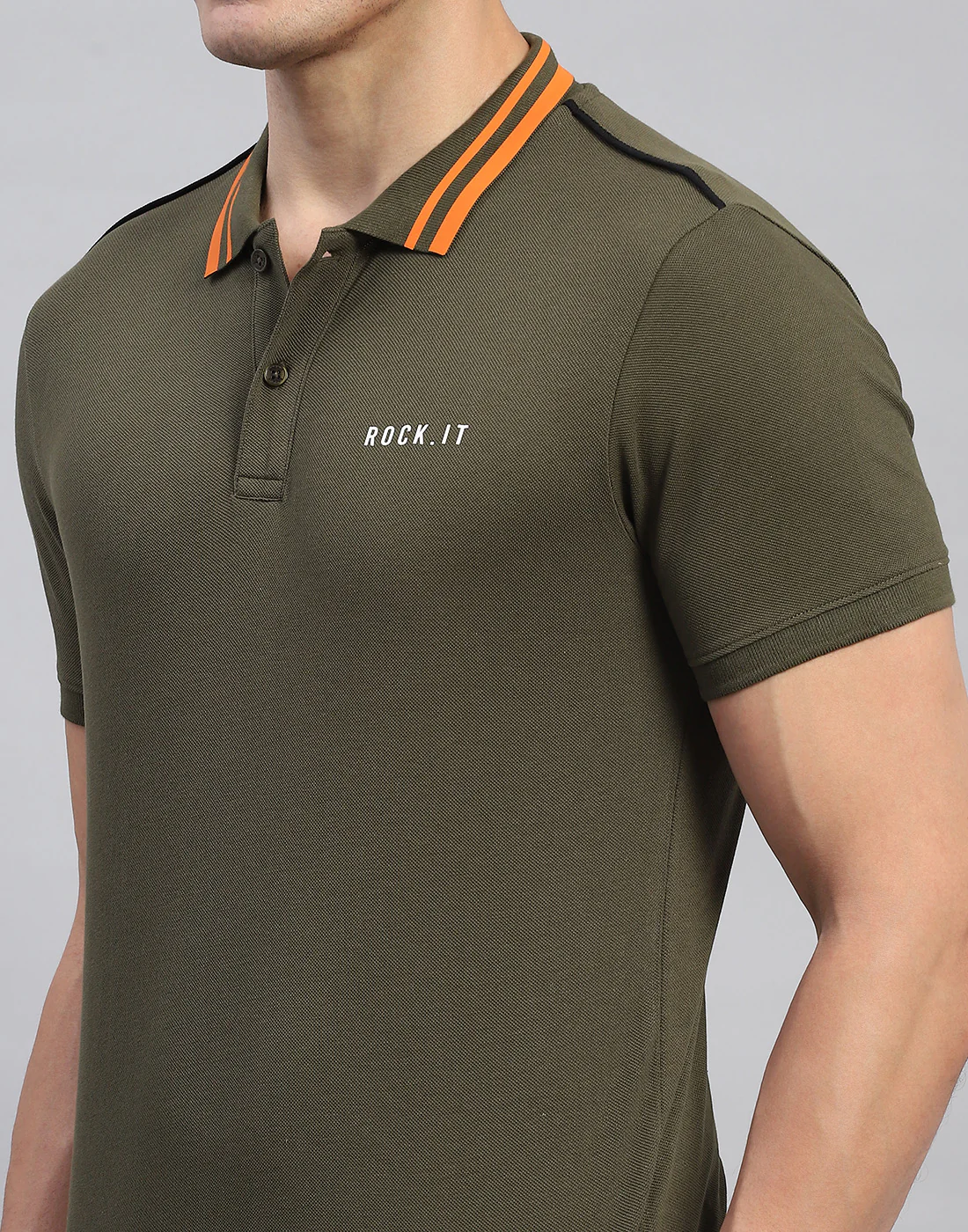 Rock.it Men Olive Solid Collar Half Sleeve T-Shirt - Image 6