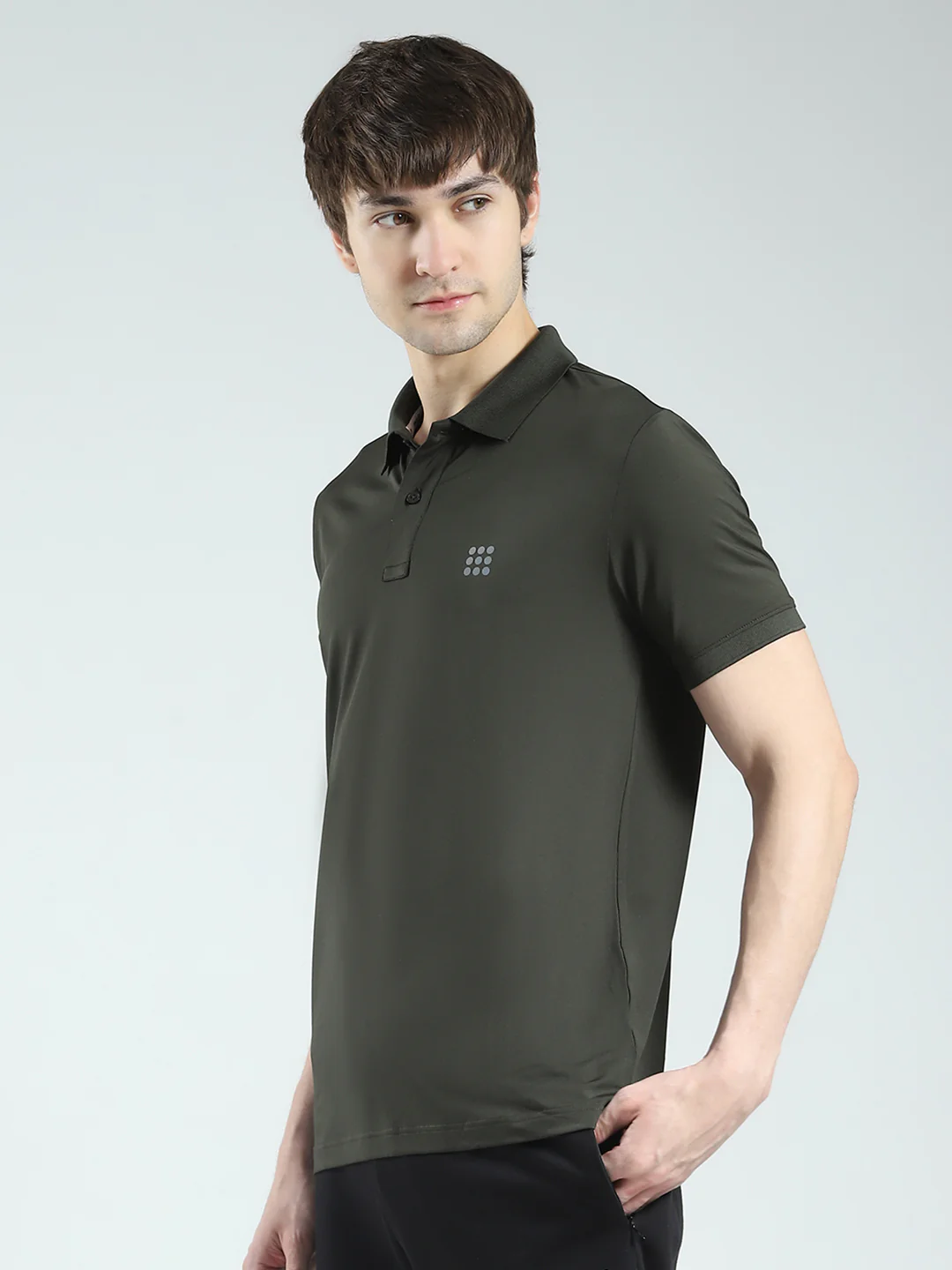 Rock.it Men Olive Solid Collar Half Sleeve T-Shirt - Image 3