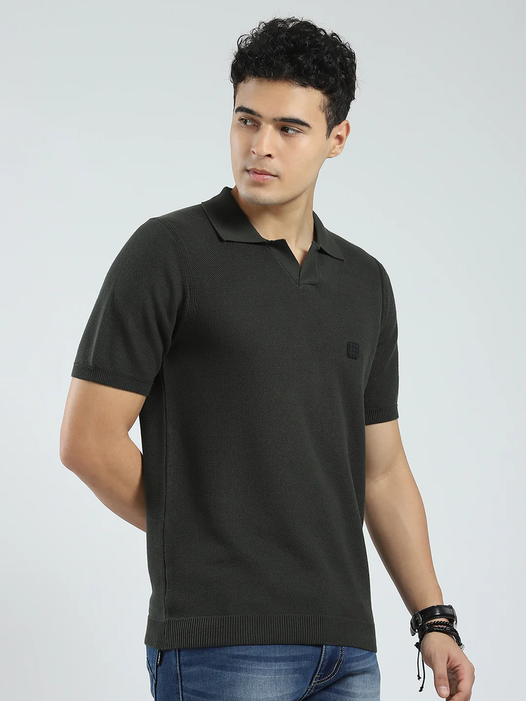 Rock.it Men Olive Solid Collar Half Sleeve T-Shirt - Image 4