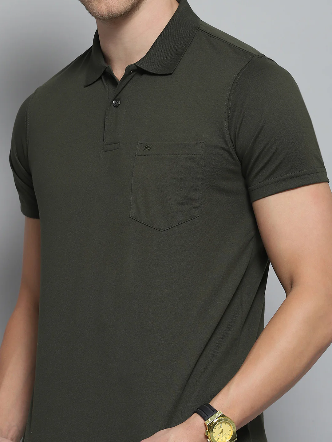Men Olive Solid Collar Half Sleeve T-Shirt - Image 6