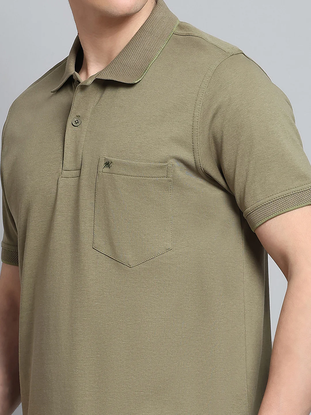 Men Olive Solid Collar Half Sleeve T-Shirt - Image 7