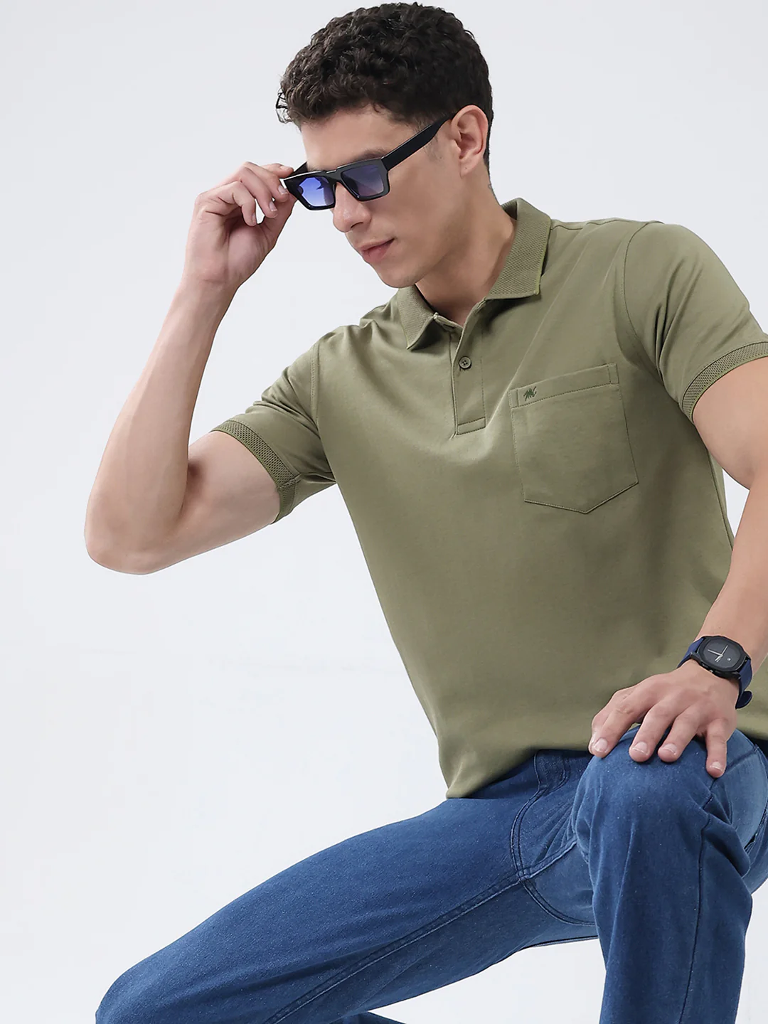 Men Olive Solid Collar Half Sleeve T-Shirt - Image 6