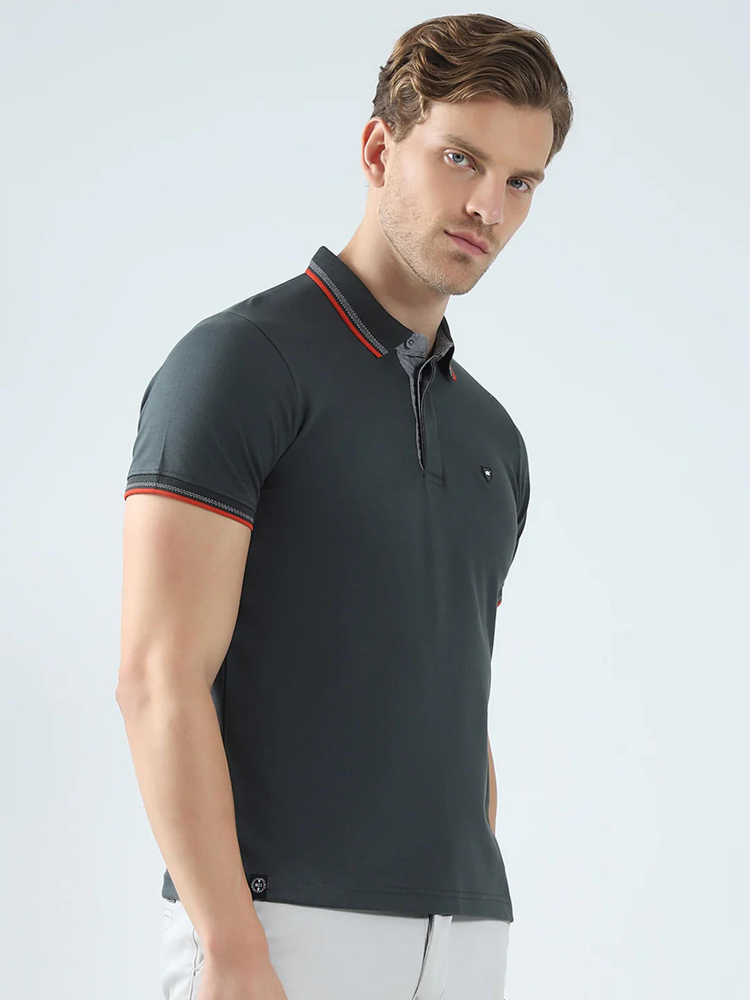 Men Olive Solid Collar Half Sleeve T-Shirt - Image 4