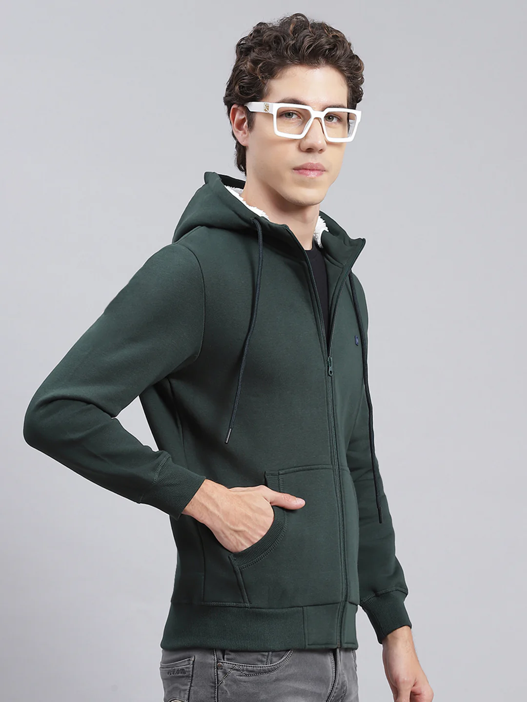 Men Olive Solid Cotton Blend Sweatshirt - Image 3