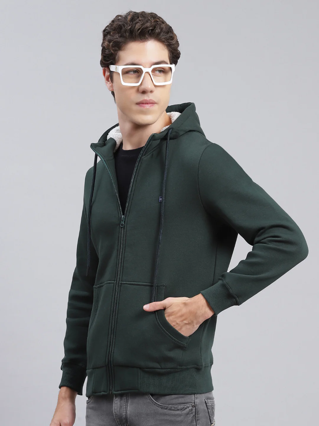 Men Olive Solid Cotton Blend Sweatshirt - Image 4