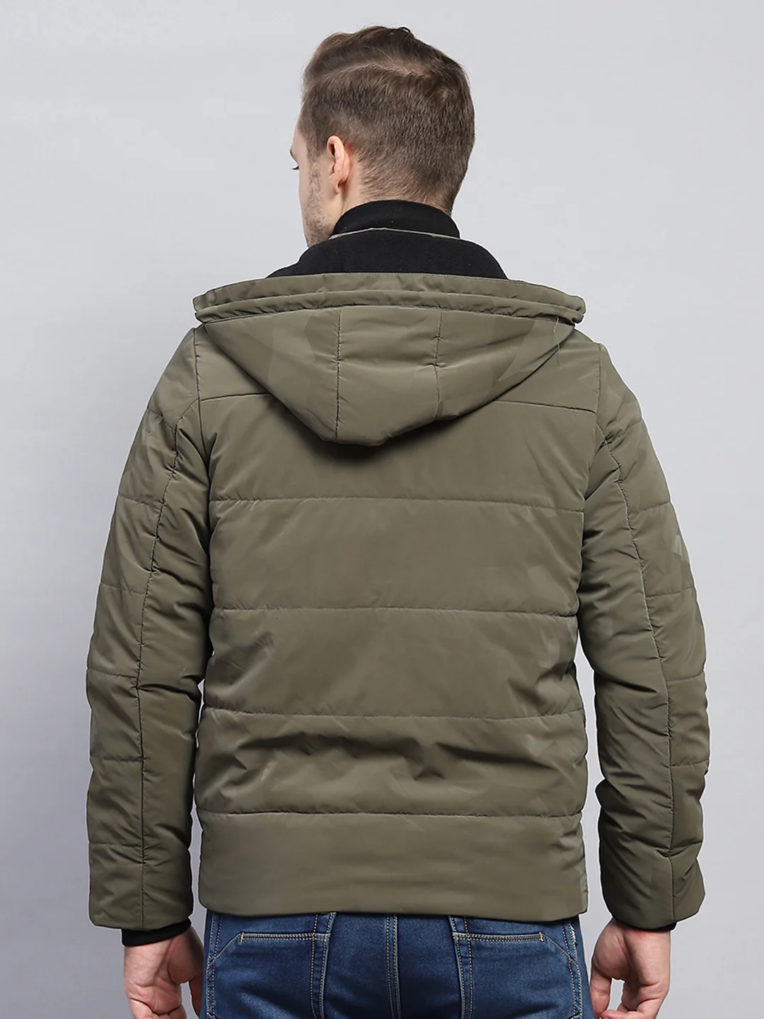 Men Olive Solid Detachable Hood Full Sleeve Jacket - Image 5