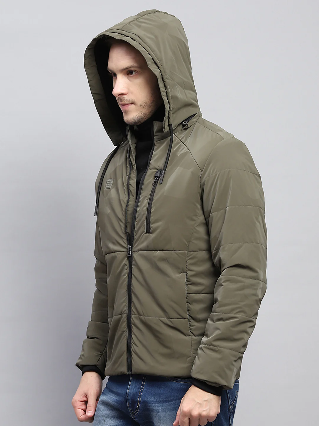 Men Olive Solid Detachable Hood Full Sleeve Jacket - Image 7