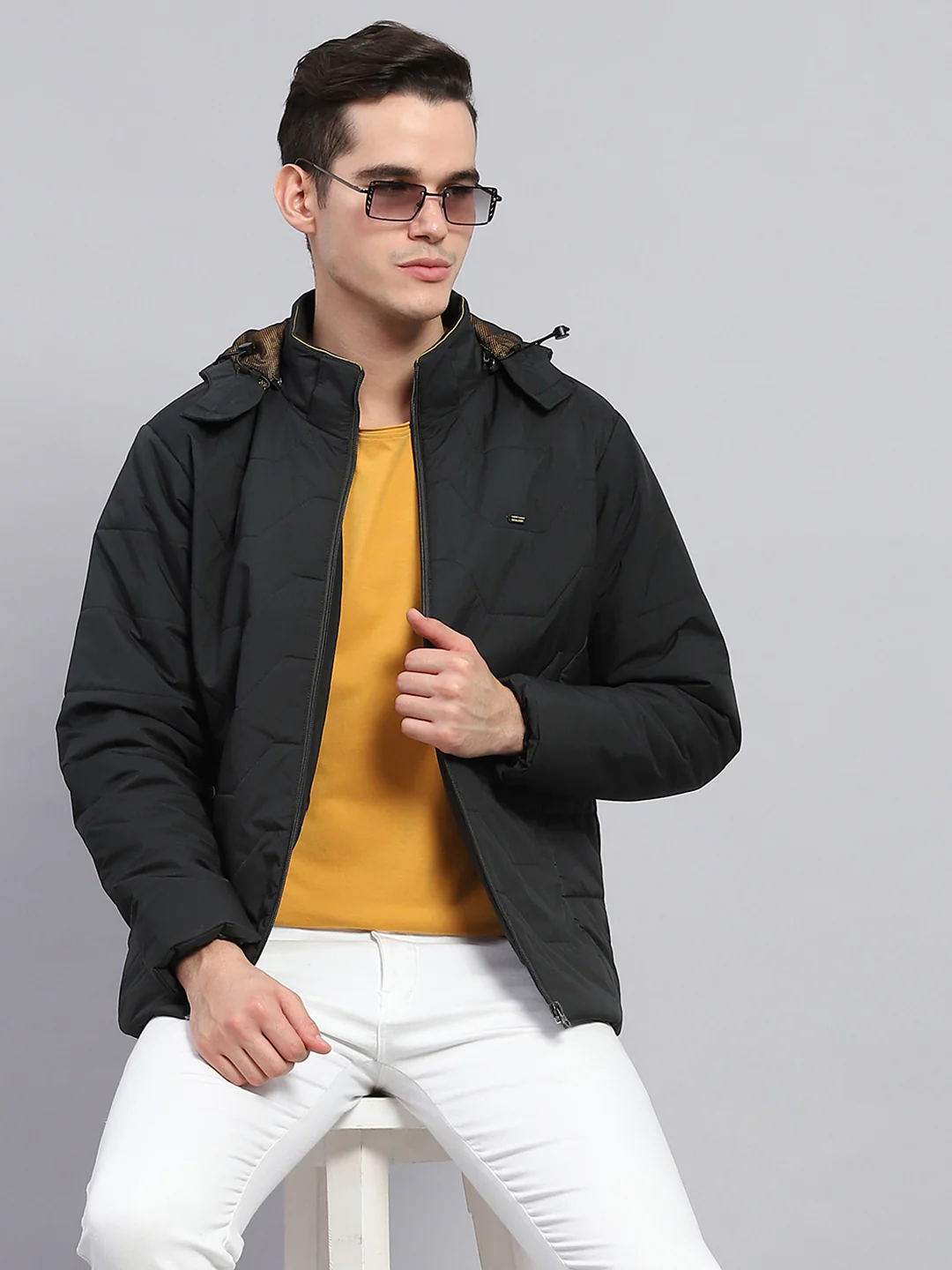 Men Olive Solid Detachable Hood Full Sleeve Jacket - Image 6