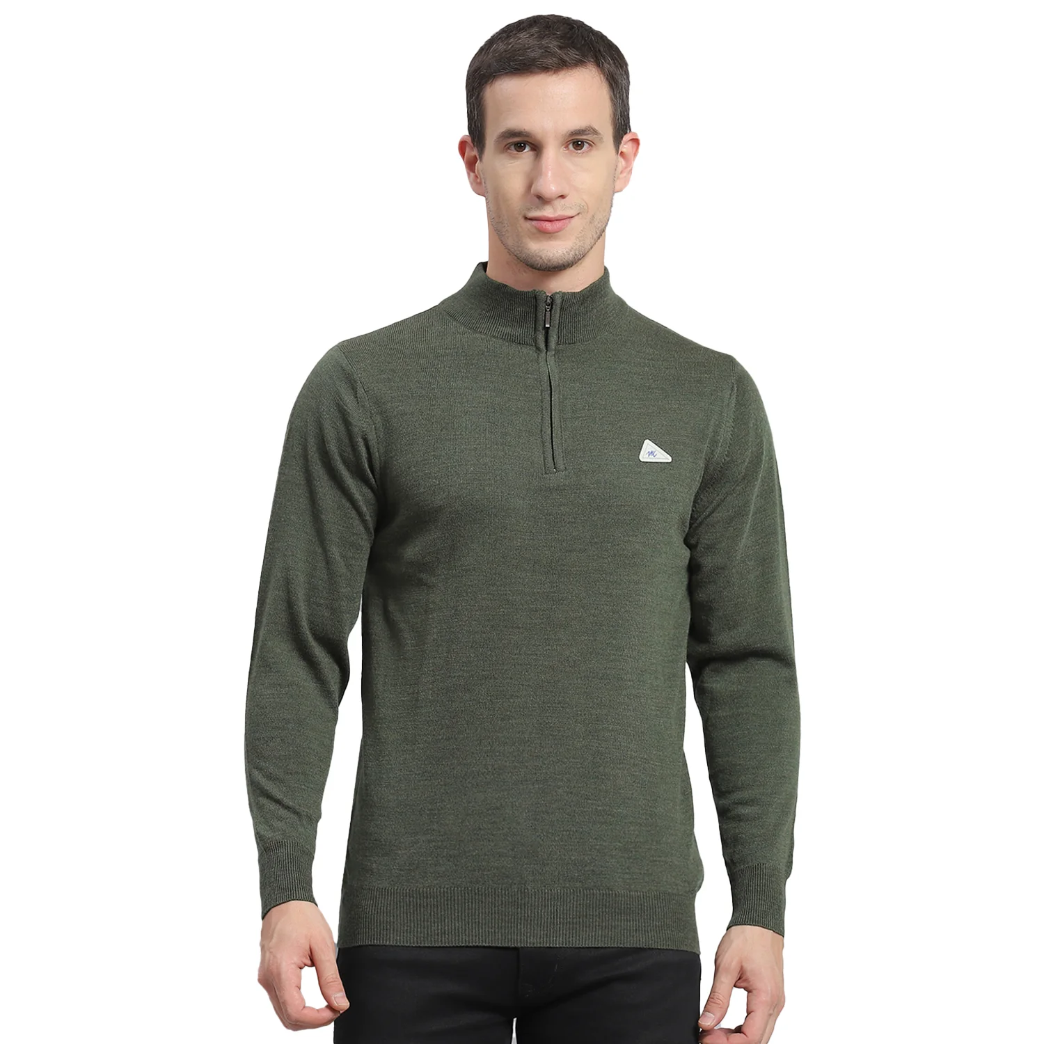 Men Olive Solid H Neck Full Sleeve Sweater - Image 5