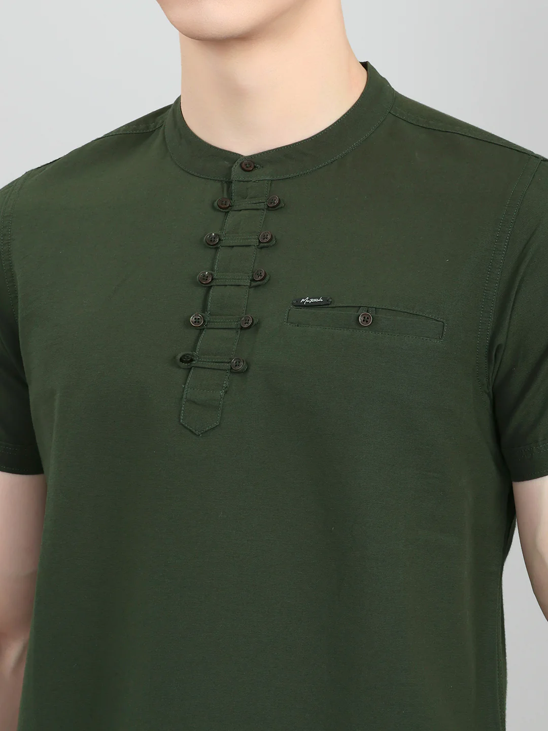 Men Olive Solid Henley Neck Half Sleeve T-Shirt - Image 4