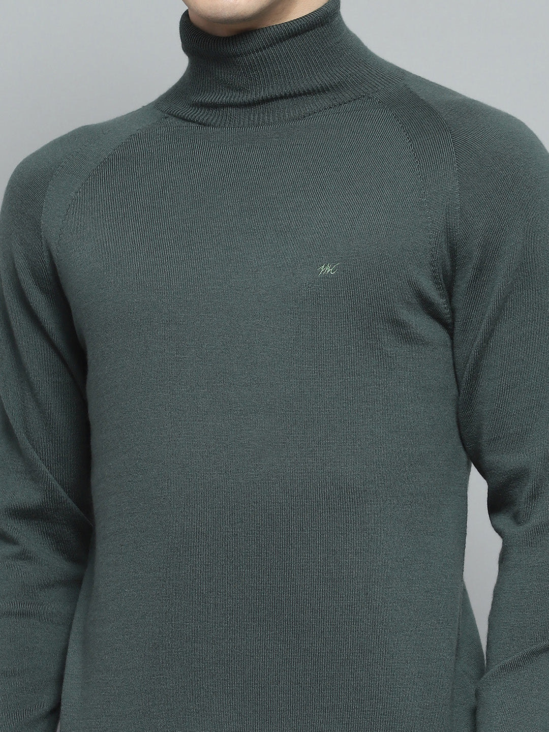 Men Olive Solid High Neck Full Sleeve Pullover - Image 6