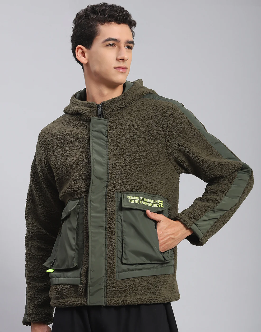 Rock.it Men Olive Solid Hooded Full Sleeve Jacket - Image 3