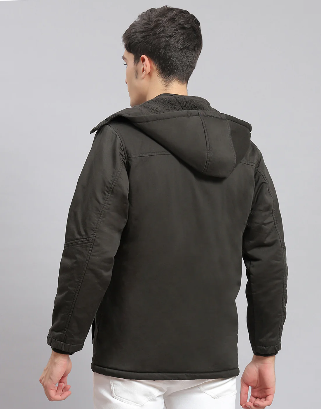 Men Olive Solid Hooded Full Sleeve Jacket - Image 5