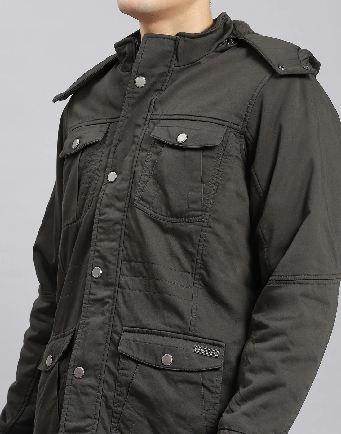 Men Olive Solid Hooded Full Sleeve Jacket - Image 6